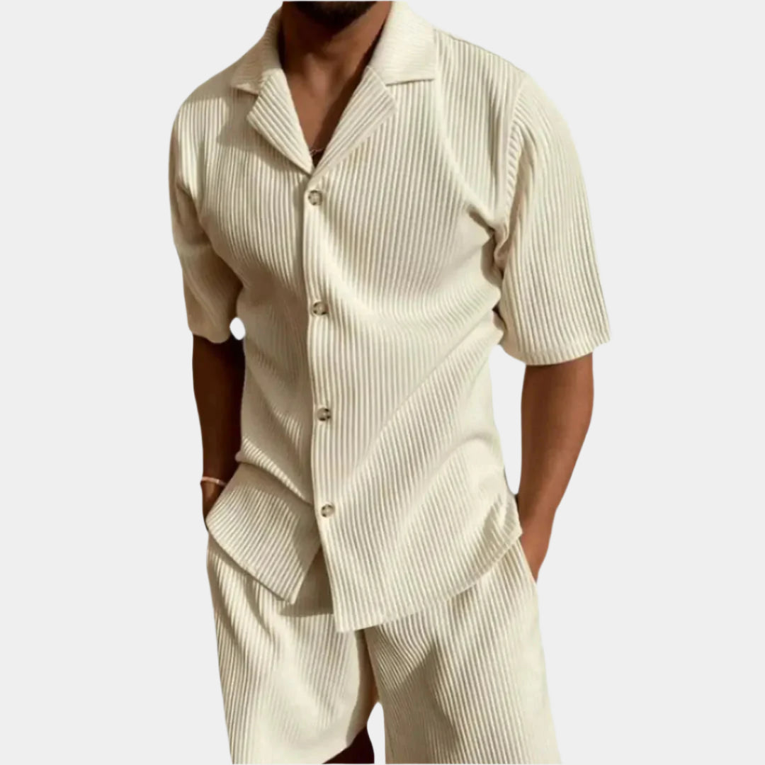 Elegant Velvet Corduroy Set with Shirt and Shorts