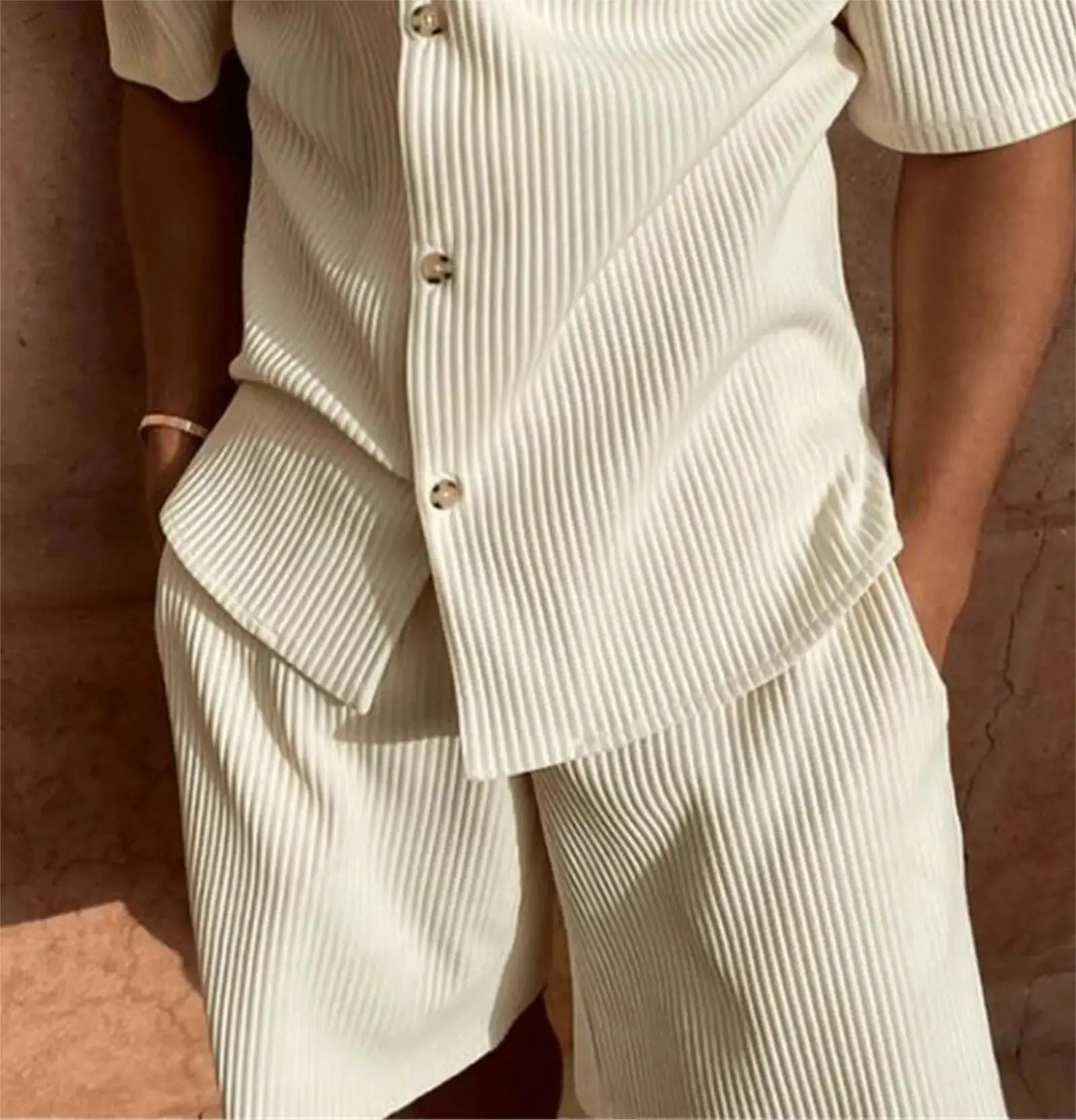 Elegant Velvet Corduroy Set with Shirt and Shorts